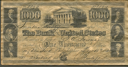 Bank of the United States $1000 Facsimile